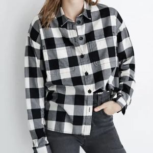 Madewell Buffalo Plaid Shirt XXS Cotton Blend Button Up‎ Gingham Black Ivory